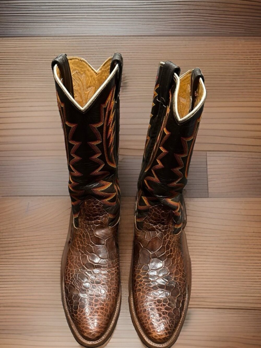 NOCONA Brown Chocolate Exotic Leather Western Cowboy Boots Size 10B Vintage 1975